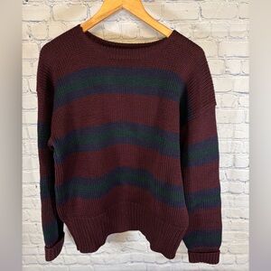VINTAGE Polo Ralph Lauren Burgundy Stripe Wool 90s Collegiate Academia Sweater M